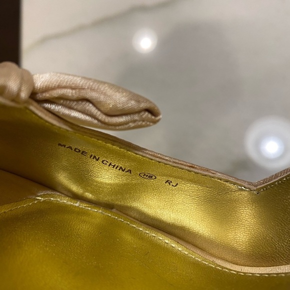 Nina Heels Size 37 US 6.5 Gold Champagne Satin Peep Toe Pleated Bow - Picture 14 of 14